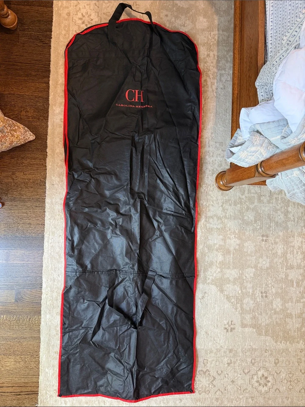CH Carolina Herrera Black Long Gown Garment Bag with Red Logo